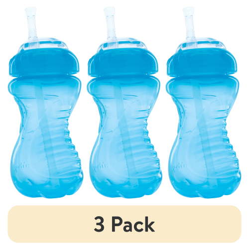 (3 pack) Nuby Easy Grip Soft Straw Sippy Cup, 10 fl oz, Aqua Blue