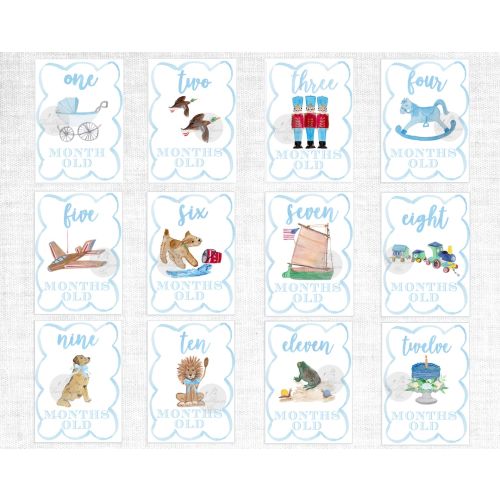 Boy Watercolor Milestone Cards -Scallop Border | Baby Boy Milestone Cards | Milestone Cards | Shower Gift | Watercolor Milestone Cards