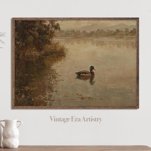 Vintage Duck on a Lake, Pond Bird Art, High Quality Printable Wall Art, Digital Download, Digital Print, Vintage Printable Artwork | 0115