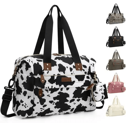 Diaper Bag Tote - Diaper Baby Bags with Pacifier Case, Shoulder Straps, Stroller Clips, Waterproof Large Mommy Bag Maternity Bag Travel Baby Bag for Mom and Dad, Cow Print