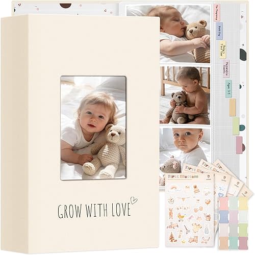 Vienrose Baby Photo Album 4x6 300 Pockets, Linen Cover Picture Album with Memo Area, Kids Photo Album for Baby Girl Boy, Newborn Family Memory Book Keepsake Beige