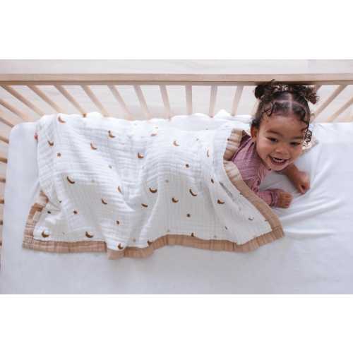 Moon and Stars Baby Blanket - Soft Muslin Quilt for Babies, Toddler Blanket, Baby Shower Gift, Moon Nursery Decor