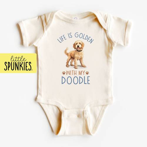 Life is Golden with My Doodle Natural Onesies® Brand, Funny Dog Baby Bodysuit, Goldendoodle Tshirt