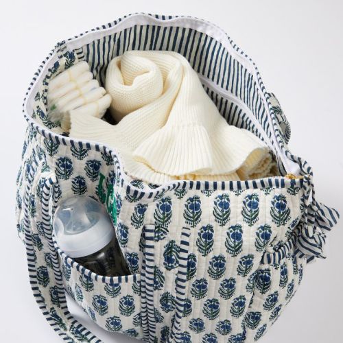 Block Print Diaper Bag (Blue Flower)