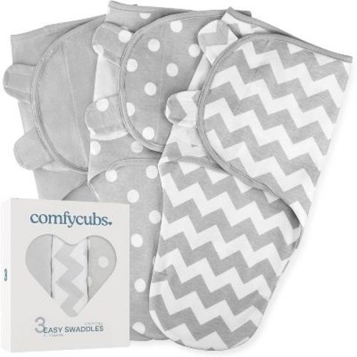Swaddle Blankets for Baby Girl & Boy 3 Pack Sleep Sack Velcro by Comfy Cubs (Small 0-3 Months, Gray)