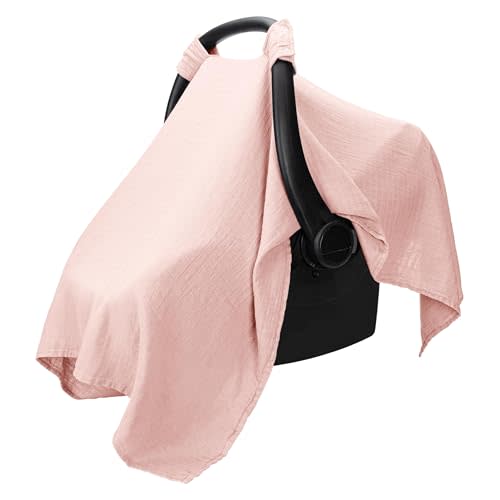 Comfy Cubs Baby Car Seat Cover - Soft, Breathable Bamboo Rayon and Muslin Cotton Blend - Lightweight Canopy for Sun, Bug, and Comfort Protection - Large Size Infant Seat Cover in Lace Design