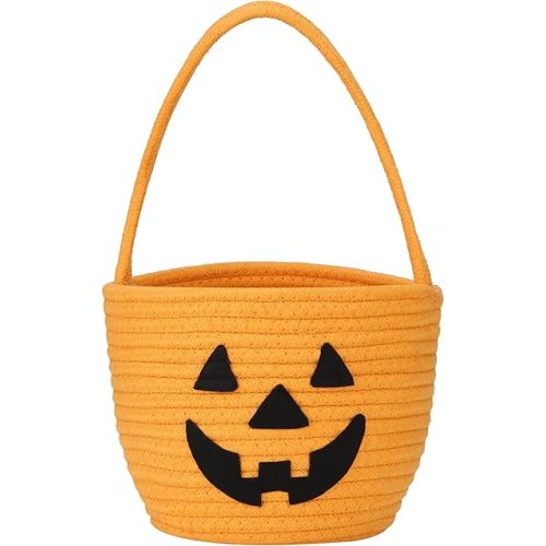 Pro Goleem Kids' Cute Candy Bucket, Small Pumpkin Trick or Treat Orange Decor
