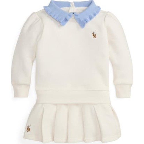 Contrast Collar Sweatshirt & Pleated Skirt Set, 3M