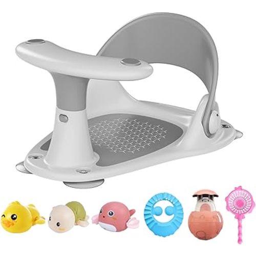Baby Bath Seat, Infant Bath Seat Baby Bathtub Seat for Sit-Up Bathing, Provides Backrest Support and Suction Cups for Stability, Easy to Set-Up, Remove, Include Temperature Display (Grey)