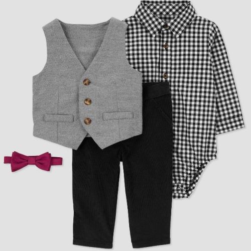 Carter's Just One You®️ Baby Boys' 3pc Gingham Vest Set - Black Newborn
