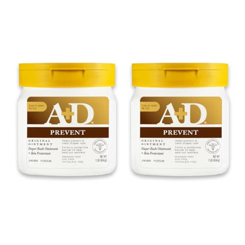 A+D Original Diaper Rash Ointment - Prevents & Protects Diaper Rash - Moisturizing Skin Protectant With Vitamins A & D - Healing Skin Ointment for Dry and Cracked Skin - 16oz 2 Pack