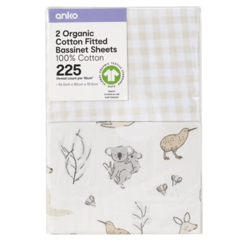 2 Pack 225 Thread Count Organic Cotton Fitted Bassinet Sheets
