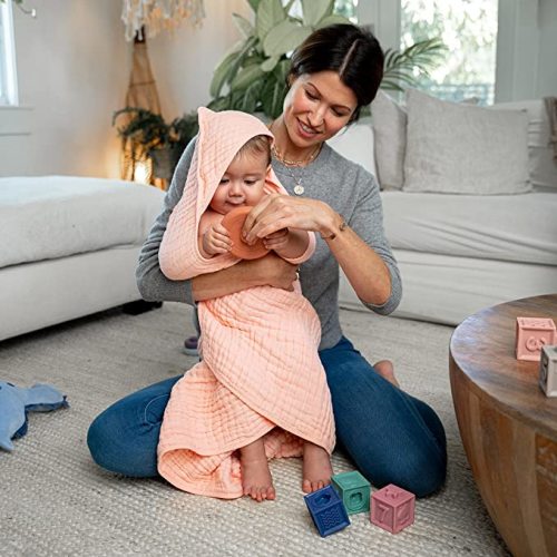 Comfy Cubs 2 Pack Baby Hooded Muslin Cotton Towel for Kids, Large 32” x 32”, Ultra Soft, Warm, and Absorbent. Baby Essentials Bath Towels, Cute Unisex Cover for Girls and Boys (2 Pack, Lace Pink)