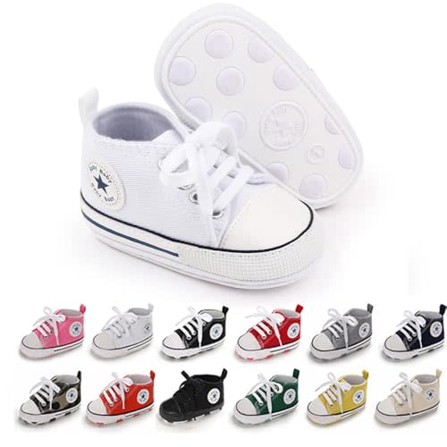 KKIIDDSS Unisex Baby Girls Boys Canvas High-top Shoes, Newborn Infant Anti-Slip Soft Sole Frist Walking Breathable Sneakers