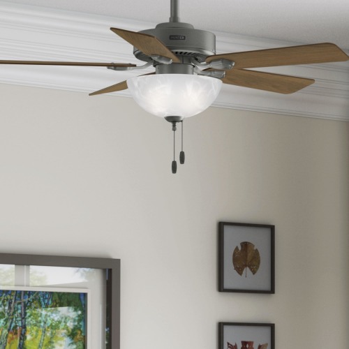 Hunter Swanson ENERGY STAR 44-in Matte Silver with Autumn Walnut Blades Ceiling Fan With Light ( 5 -Blade )