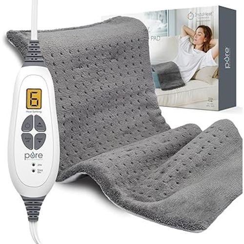 Pure Enrichment PureRelief XL Heating Pad - 12" x 24" Electric Heating Pad for Back Pain & Cramps, 6 Heat Settings, FSA/HSA Eligible, Soft Machine Wash Fabric, Auto-Off & Moist Heat (Charcoal Gray)