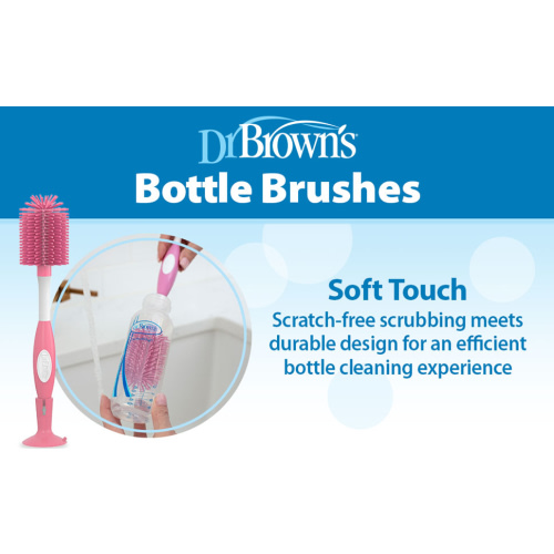 Dr. Brown's Reusable Sponge Baby Bottle Cleaning Brush Set with Suction Cup Stand, Scrubber and Nipple Cleaner, Gray, 3 Pack