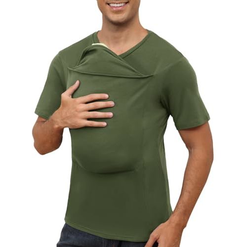 ThusFar Mens Baby Carrier Shirt Dad Shirt for Men Short Sleeve Baby Wearing T-Shirt V Neck Pocket Tee Shirts