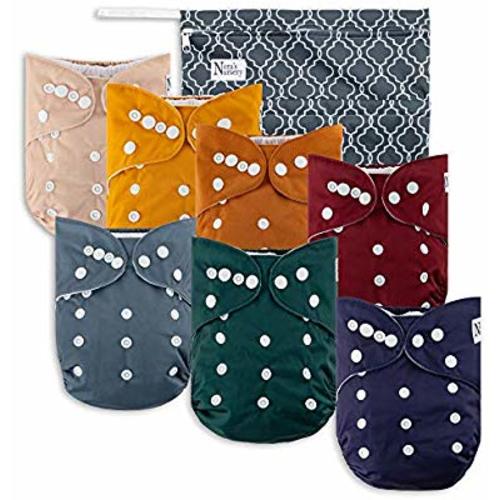 Pacific Neutrals Baby Cloth Pocket Diapers 7 Pack, 7 Bamboo Inserts, 1 Wet Bag by Nora's Nursery - 7 Count (Pack of 1)