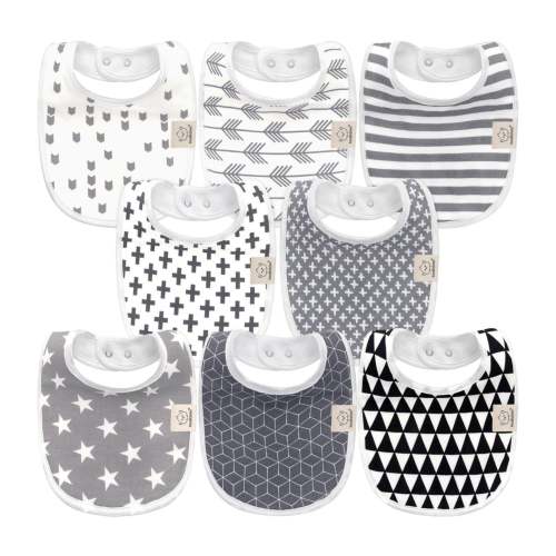 GOTS Certified, 100% Organic Cotton Baby Drool Bibs, Set of 8