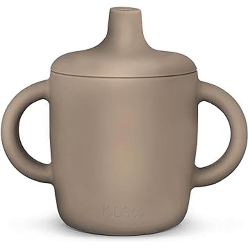 Silicone Sippy Cup and Training Cup for Baby 6 months+ Soft Spout and Handles Unbreakable Easy Grip for Babies 6-12 months and Toddlers 1-3 years 6oz/180ml (Tan)
