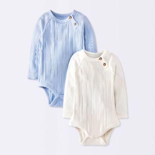 Baby Boys' 2pk henley Long Sleeve Bodysuits - Cloud Island™ Blue/Ivory Newborn