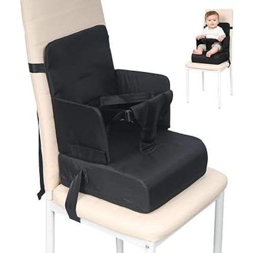 Booster Seat for Dining Table for Toddler Kid Baby, Adjustable Kids Breathable Booster Seat for Kitchen with Backrest and Adjustable Straps, Sage (Black)