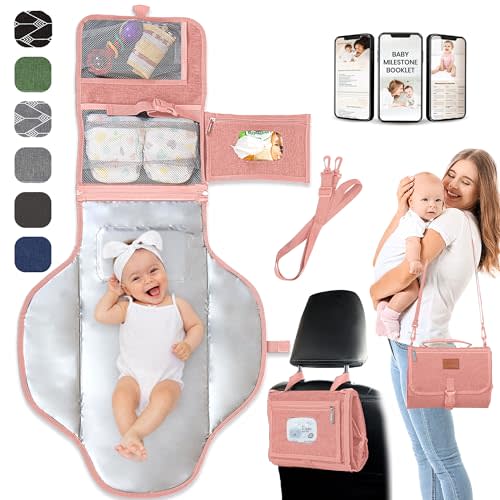 Portable Changing Pad for Baby, Travel Diaper Changing Pad for Newborn, Large Waterproof Baby Changing Mat, Foldable & Detachable Diaper Changing Station with Baby Wipes Pockets, Baby Stuff by Pillani