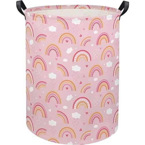 Rainbow Pink Baby Laundry Basket Baby Hamper Kids Hamper Basket Toy Storage Bin for Boys Room Decor Baby Nursery Hamper Gift Baskets for Bedroom Bathroom(Pink Rainbow)
