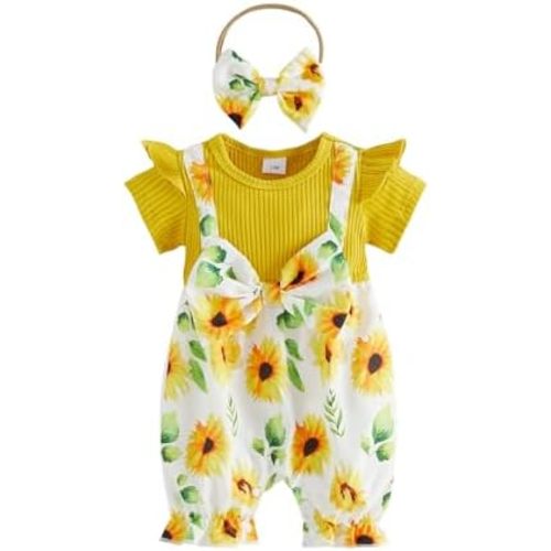 YINGISFITM Newborn Baby Girl Summer Clothes Short Sleeve Bubble Romper Bow Shorts Jumpsuit Infant Outfit 0 3 6 9 12 18 Months