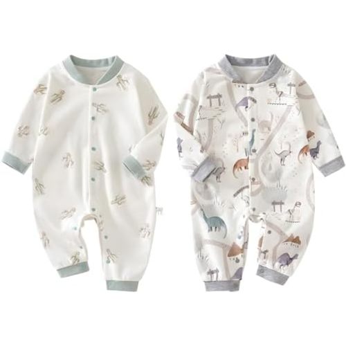 100% Organic Cotton Soft Baby Romper Jumpsuits Set for Boys and Girls Unisex, Long Sleeve, 0-24 Months