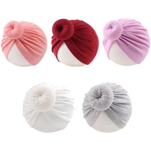 Baby Girl Turban Newborn Beanies Hat 5 Pieces Cotton Infant Girls Headwraps Toddler Kids Hats 0-3 Years