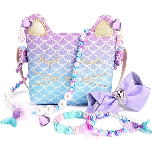 mibasies Purse for Little Girls Dress Up Jewelry Pretend Play Kids Accessories Mermaid Gifts