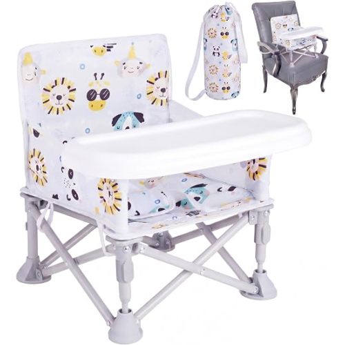 Furmubei Portable Baby Booster Seat with Tray, Toddler Booster seat for Dining, Camping, Travel, Baby Beach Chair 6 Months to 3 Years Old Indoor Outdoor Use CH2407