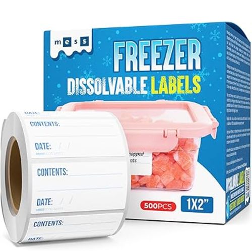 MESS Dissolvable Freezer Labels - 500 Removable Food Container Labels - Blank Labels for Food Containers - Dissolvable Food Labels Stickers -Freezer Tape - Bottle Labels, Jars Food Storage Labels 1x2