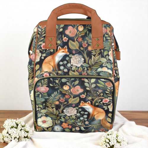 Enchanted Fox Grove - Diaper Backpack: Cottagecore Lightweight Insulated Baby Bag