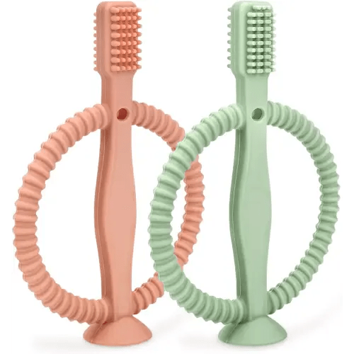 Baby Teething Toys with Easy-Hold Handle, Silicone Infant Toothbrush, Textured On Both Sides Helps Massage, Soothe Sore Gums, Teething Toys for Babies 0-6 Months, Teeher for Babies 6-12 Months