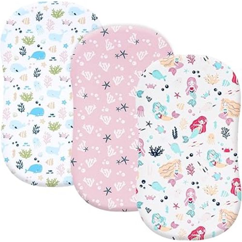 PHF 3 Pack Soft Bassinet Sheets, Mermaid Comfy Polyester Cradle Sheets for Baby Boys Girls, Universal Fit for Most Cradle and Bassinet Mattress, Mermaid