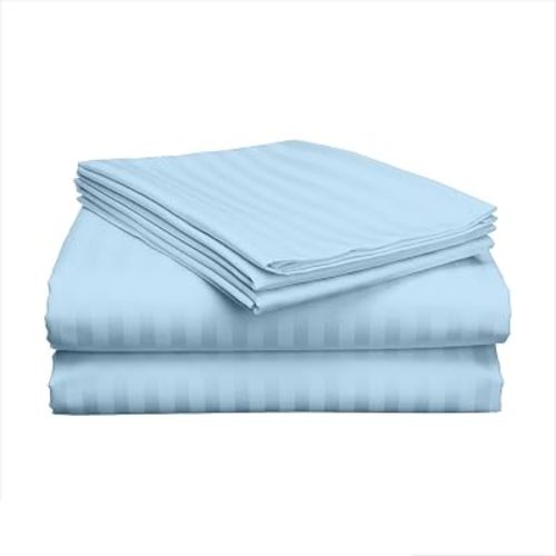 3 Piece Hospital Bed Sheet Set, 100% Egyptian Cotton 400 Thread Count, Soft and Comfy, Standard Size 36X80 Inch with 6 Inch Deep Pocket, Light Blue Stripe