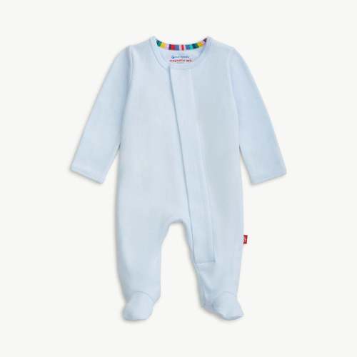 soft baby blue organic cotton magnetic parent favorite footie – Magnetic Me