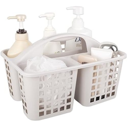 Portable Shower Caddy Basket with Compartments Cleaning Supplies Organizer with Handle Plastic Storage Divided Tool Bin for Bathroom, Bedroom, Kitchen, College Dorm, Garden, Under Sink, Light Grey