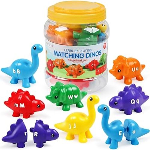 ABC Letters Matching Dinosaur Toys, Double-Sided Alphabet Learning Toy Birthday Valentine's Gifts for Kids : Uppercase Lowercase Letters Sorting and Matching Game, Party Favors Back to School Goodies