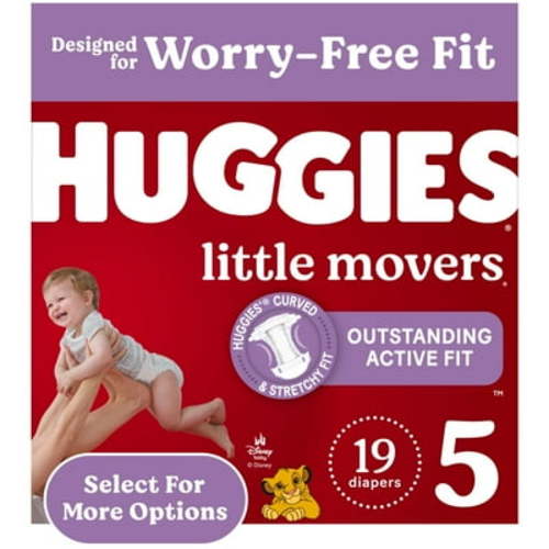 Huggies Little Movers Baby Diapers, Size 5 (27+ lbs), 19 Ct (Select for More)