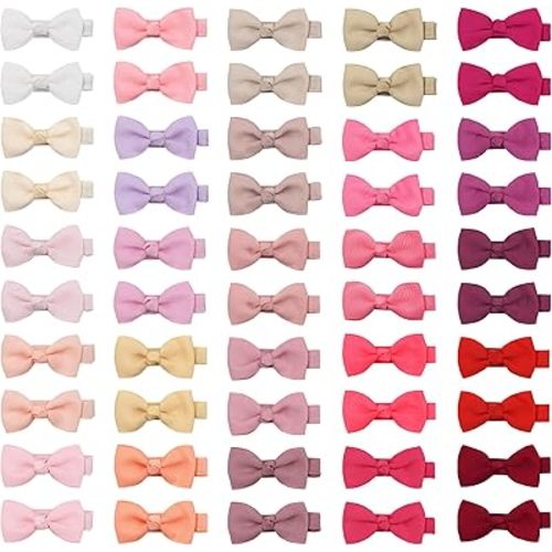 CELLOT Baby Girls Fully Lined Hair Bows Hair Pins, 2' Hair Bows, 50 Pieces/25 Pairs - Infants, Toddlers, Kids Hair Accessories in Pairs - Pink Bow Alligator Hair Clips