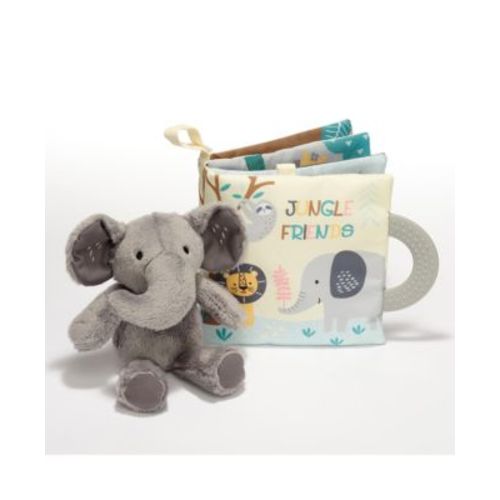 Lambs and Ivy Jungle Friends Developmental Soft Book and Elephant Plush Toy Gift Set