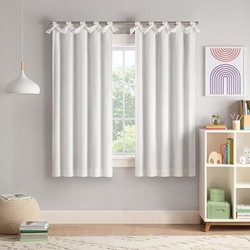 ECLIPSE KIDS White 63" x 40" Thermaback Blackout Curtain, Tab Top, 1 Panel, Kids Room Decor, 1 Window