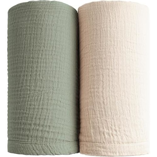 Muslin Swaddle Blankets (Fog Green,Cream)