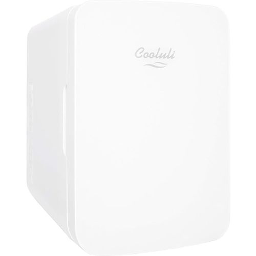 Cooluli 10L Mini Fridge for Bedroom - Car, Office Desk & College Dorm Room 12v Portable Cooler Warmer Food, Drinks, Skincare, Beauty Makeup AC/DC Small Refrigerator with Glass Front, 110 Volts, White - 10 Liter
