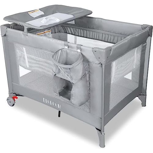BLOROOM 3 in 1 Baby Bedside Sleeper, Baby Bassinet, Bedside Cribs,Portable Crib for Baby Nursery Center Playard Baby Playpen Travel Crib Diaper Changer with Mattres,One-Click Opens - Grey