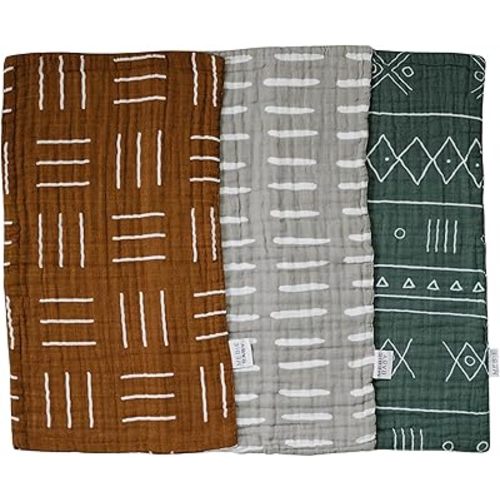 Mebie Baby Burp Cloths, Printed 3-Pack, Muslin Burp Cloth Set for Spit Up, Drool, and More, Boho Burp Cloths for Baby Boy and Girl, Baby Must Haves for Registry Lists and Gifts for Newborns